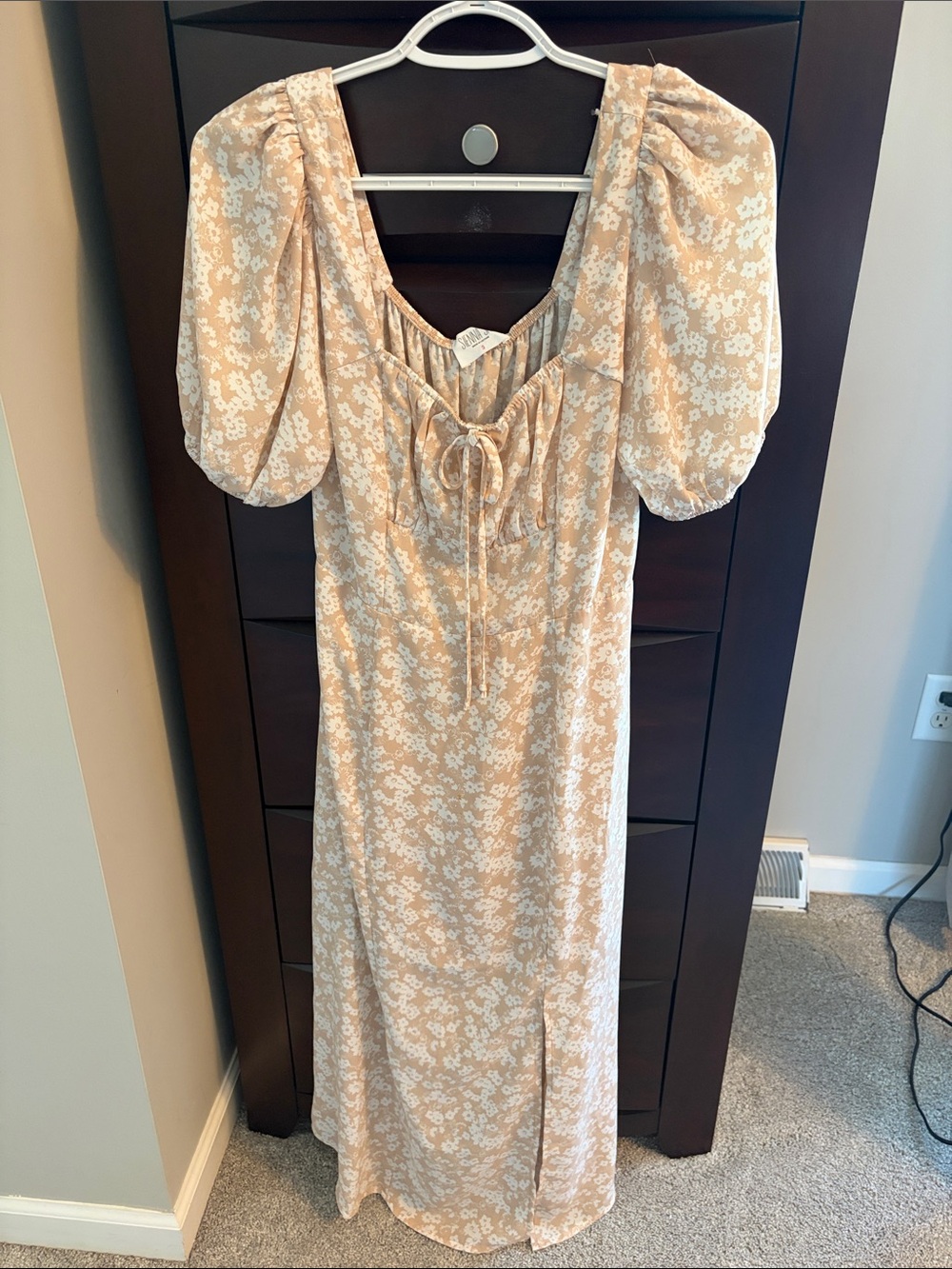 Sienna Sky Peach Floral Maxi Dress with Puff Sleeves